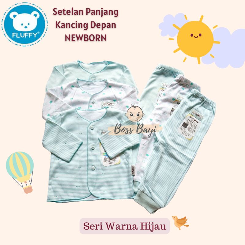 FLUFFY Baby Wear - Setelan Kancing Depan Lengan Panjang Celana Panjang NEWBORN