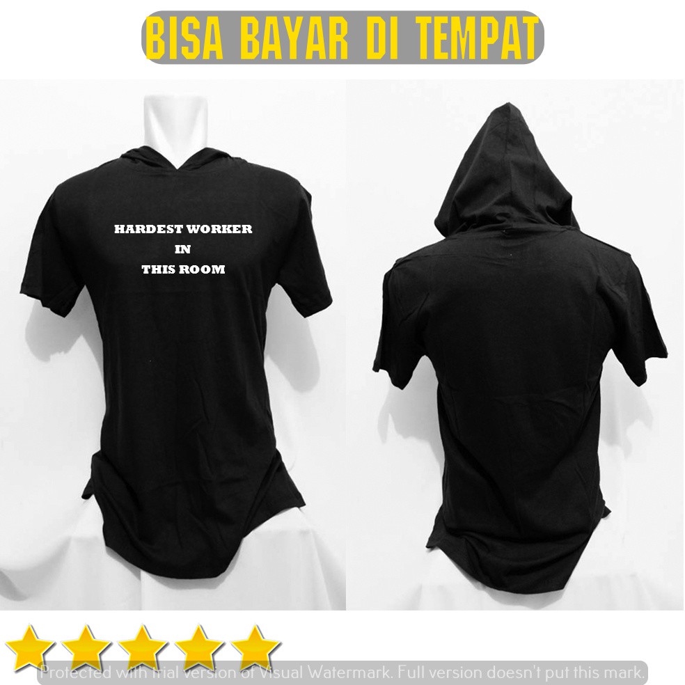 Kaos Hoodie Fitnes Kupluk HARDEST WORKER Hoodie Hitam