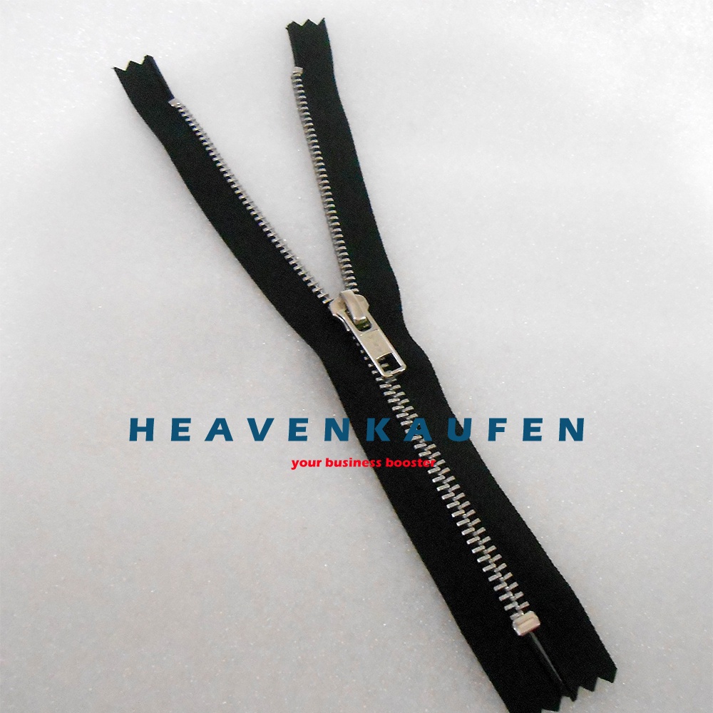 Resleting Zipper YKK Type Gigi Besi Metal 20 cm Atau 8 inch Hitam - Silver Close - End