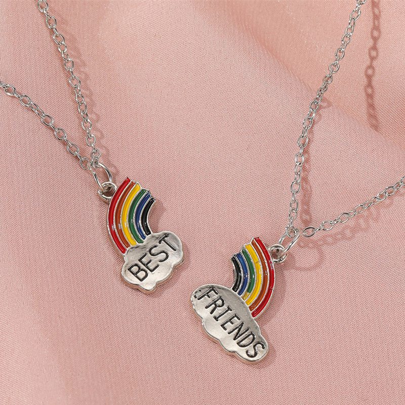 Best Friends Necklace 1Piece Enamel Puzzle Rainbow Cloud Pendant BFF Jewelry