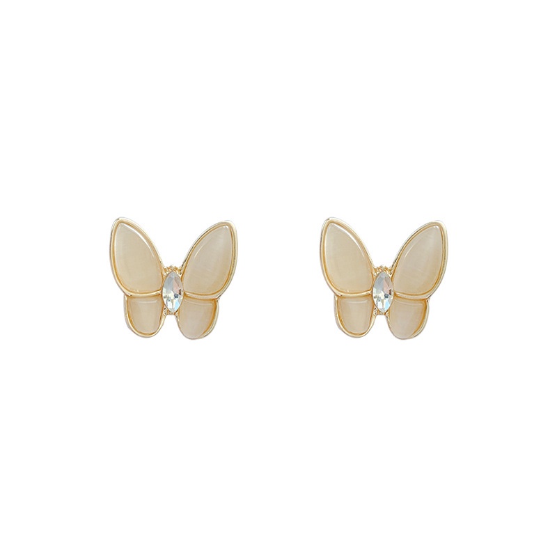 Shuling S925 silver needle Super Fairy Butterfly Earrings Opal Stud Earrings High Sense French Earrings