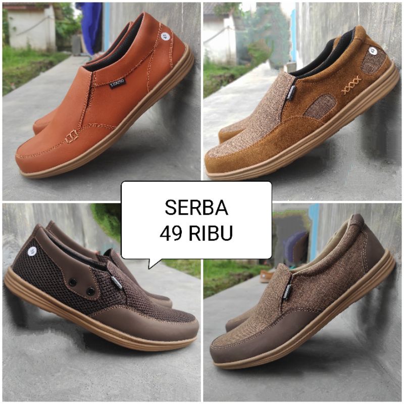 SERBA 49 RIBU SEPATU KULIT PRIA SLIP ON KASUAL KERJA FORMAL KANTORAN SOL KARET