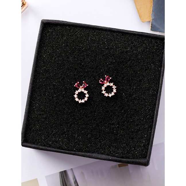 LRC Anting Tusuk Fashion Plum Red Round Shape Decorated Earrings F07693