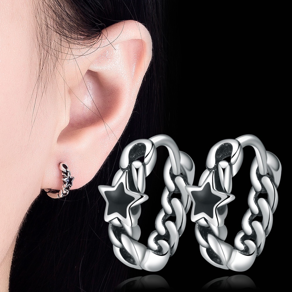 Anting Perak 925 Wanita Retro Hollow Bintang Berujung Lima Fashion Jewelryyarrings Penuh berlian batu akik Perhiasan Fashion/Subang Telinga anting perempuan