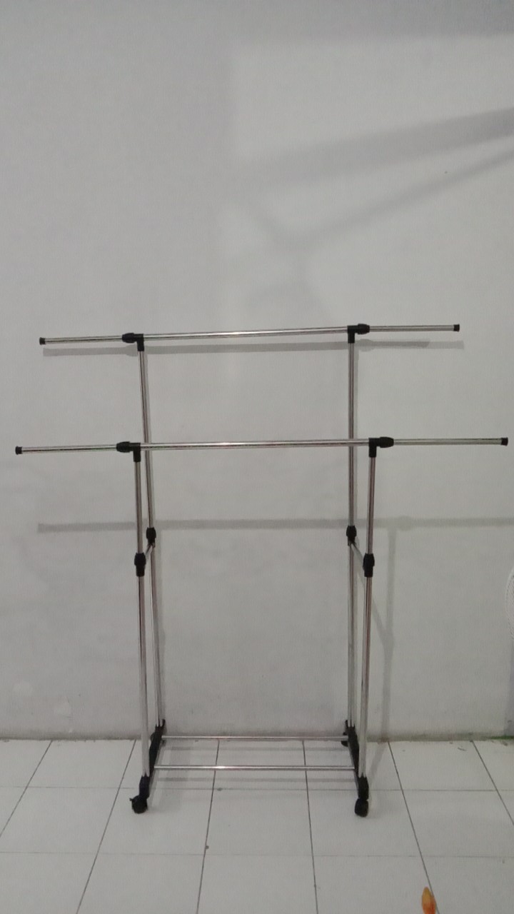 Stand Hanger Gantungan Baju Double Rod Rack