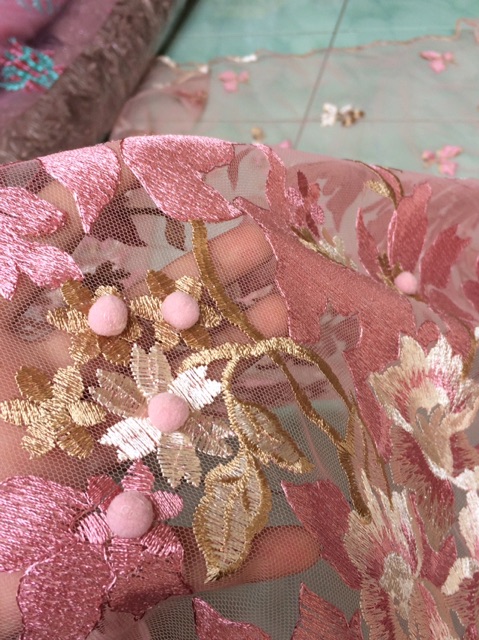Kain tulle bordir merambat/bordir mermabat pompom