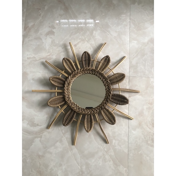 Kaca Cermin Dinding 20cm Anyaman Aesthetic Mirror Rotan Sintetis Kaca 20cm