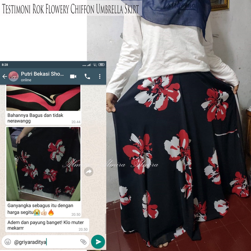 Rok Panjang Wanita Payung Muslimah  Sifon Flowery Chiffon Umbrella Skirt Bunga Griyaraditya Almira