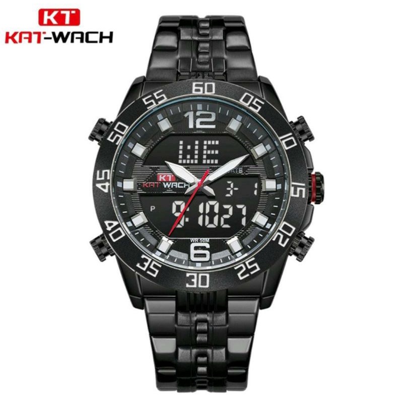 TREENDINGGGGG_0KAT-WACH_KT1802 Jam Tangan Pria Digital Analog Tali Stainless Luminous