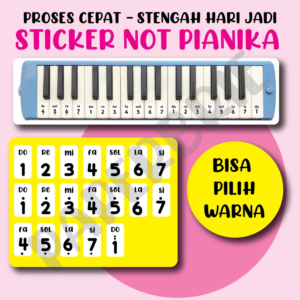 STICKER NOT PIANIKA POLOS [ Bisa pilih warna ]