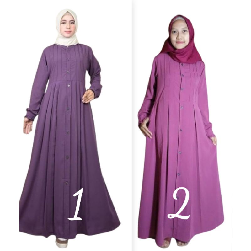 Mutiarahijab-Gamis Zahrani Wolfis Full kancing  Saku  Lyly  sM, L, Xl