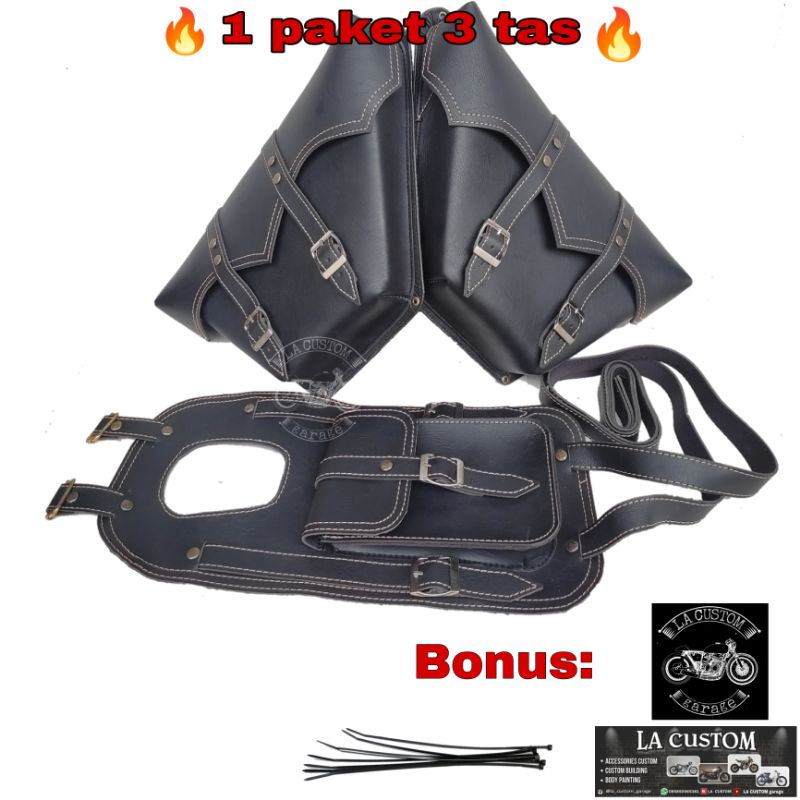 SEPAKET Tas motor custom + tas tangki TERMURAH Tas tutup aki samping.