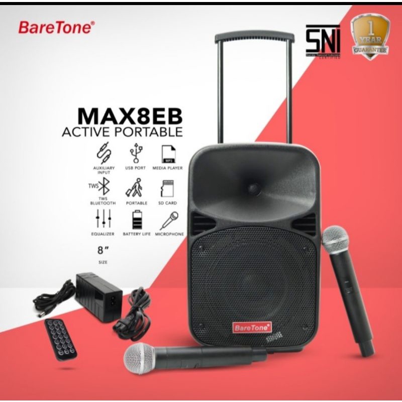 SPEAKER PORTABLE AKTIF WIRELESS MEETING BARETONE 8 INCH MAX 8EB BLUETOOTH ORIGINAL