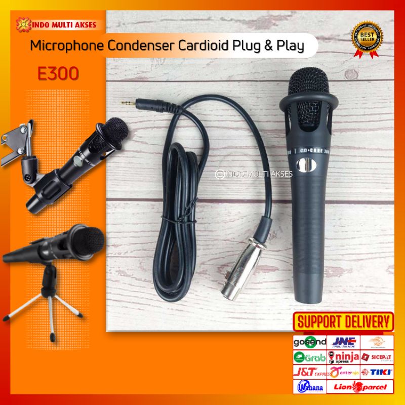 Condenser microphone karaoke cardioid unidirectional E-300 mic rekaman mic laptop