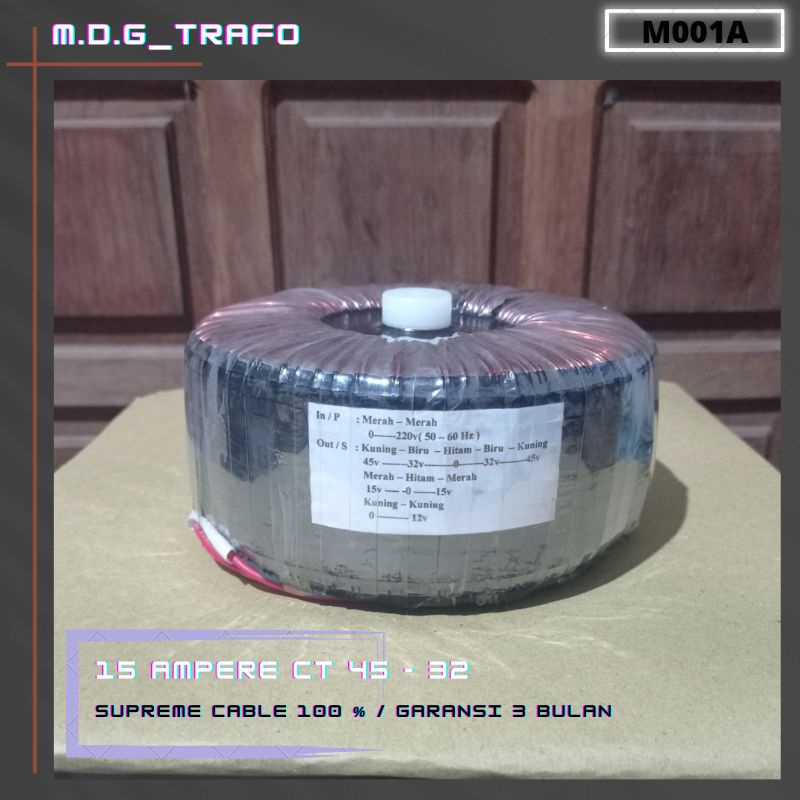 trafo toroid donat 15A CT 45v - 32v murni