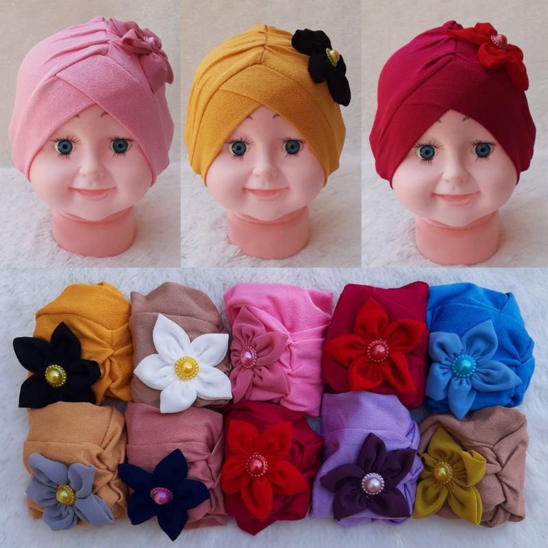 Turban Bayi Perempuan Bunga Cantik / Bando Bayi Lucu / Bandana Anak Usia 0-2 Tahun / Aksesoris Hijab
