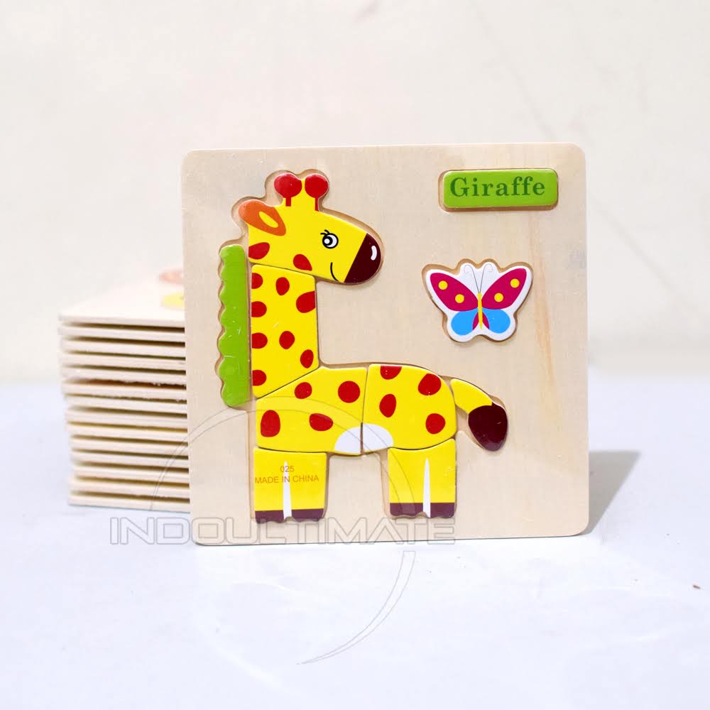 Mainan Puzzle Kayu TO-A12 tebal AMAN Besar & Kecil lucu Mainan Edukasi Edukatif genggam motorik Anak bayi balita Kids toys murah bagus-(A12) Giraffe