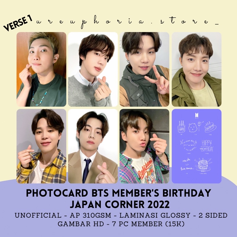 (COD) PHOTOCARD BTS MEMBER'S BIRTHDAY JAPAN CORNER 2022 - LAMINASI GLOSSY 2 SISI
