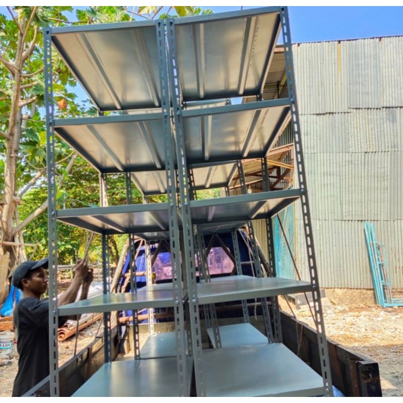 rak besi rak gudang rak serbaguna UK L60xP100xT200cm 5 susun