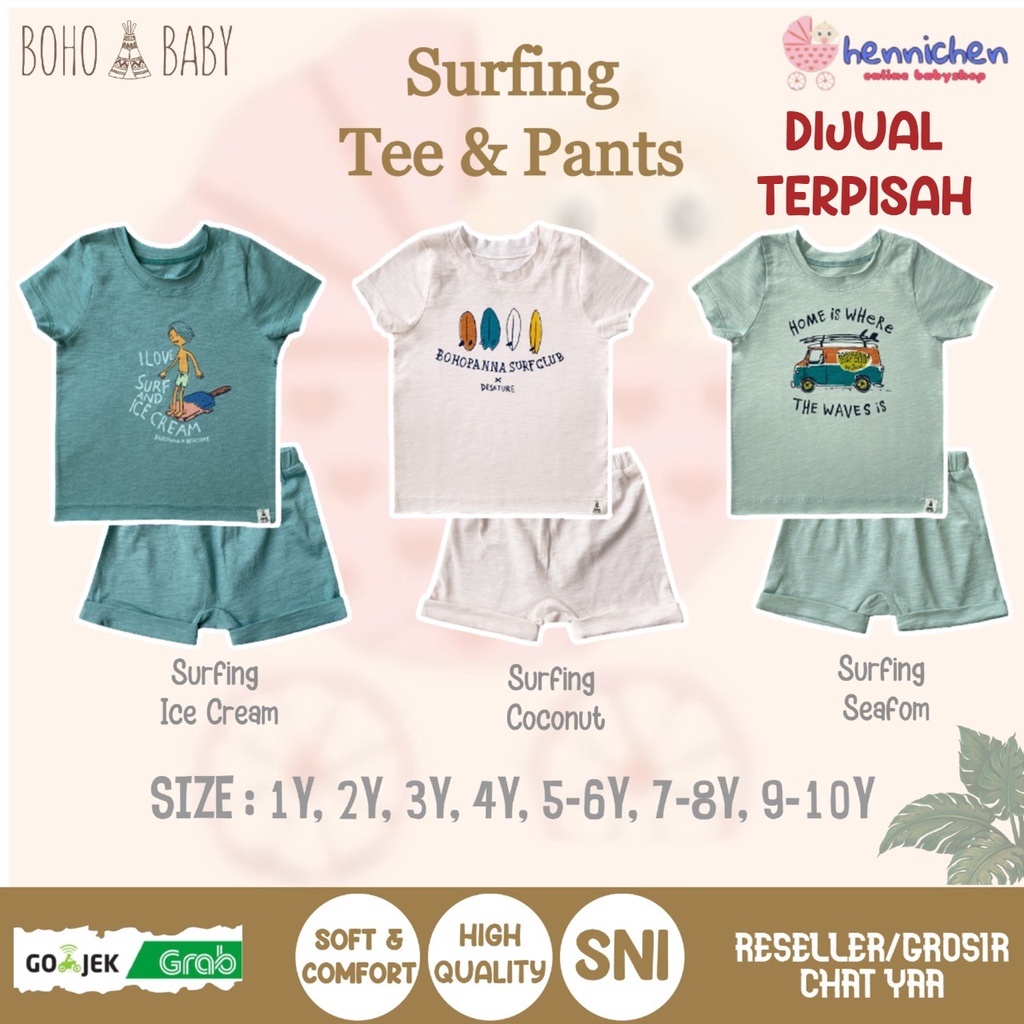 BOHO BABY SURFING TEE SURFING PANT NEW kaos Anak baju anak baju bayi 1-5 THN BOHOBABY BOHOPANNA