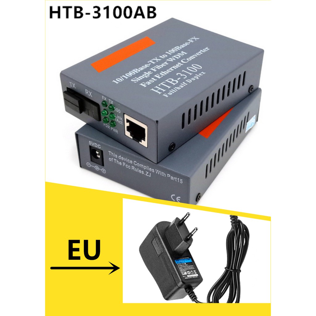 HTB-3100A / B Konverter Fiber Optikal 10 / 100Mbps RJ45 Single Mode One ...