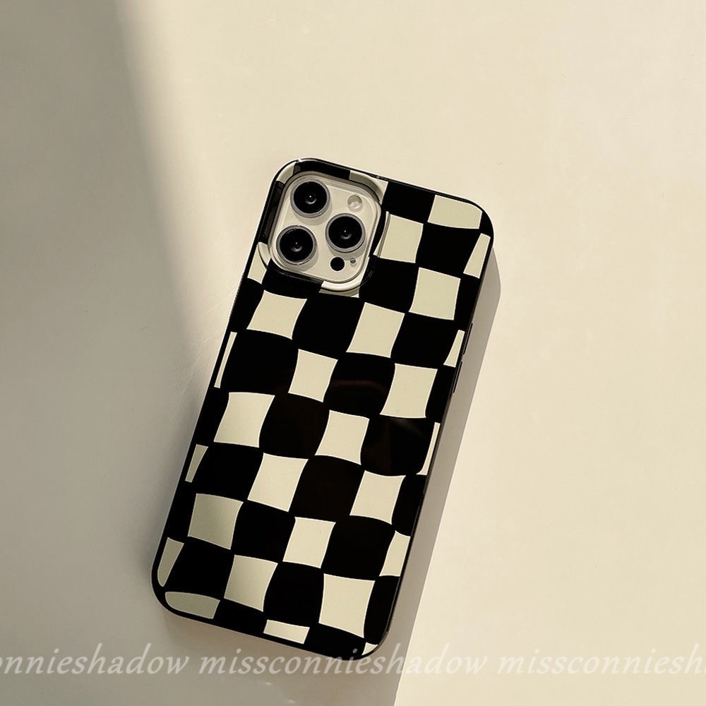 Soft Case Bahan tpu Motif Kotak Hitam Dan Putih Untuk iPhone 11 13 12 Pro Max XR X XS Max 7 8 Plus SE 2020