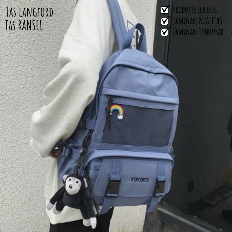 Tas Ransel Punggung Backpack Kanvas Bahu Simple Kekinian Model Kasual Termurah Gaya Terbaru Korea Remaja Travel Pria Wanita Cewek Cowok