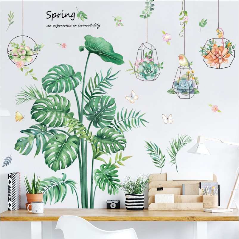 Q 47 WALLSTICKER WALLSTIKER WALLPAPER WALPAPER WALL STICKER STIKER DINDING POT DAUN PISANG PALEM KAKTUS Q47 MONSTERA MONTERA HIJAU PAPER LEAF CAFE DEKORASI RUMAH RUANG TAMU WALSTICKER KERAMIK PINTU JENDELA KACA KAMAR MANDI KRAMIK LEMARI DAPUR KITCHEN 3d