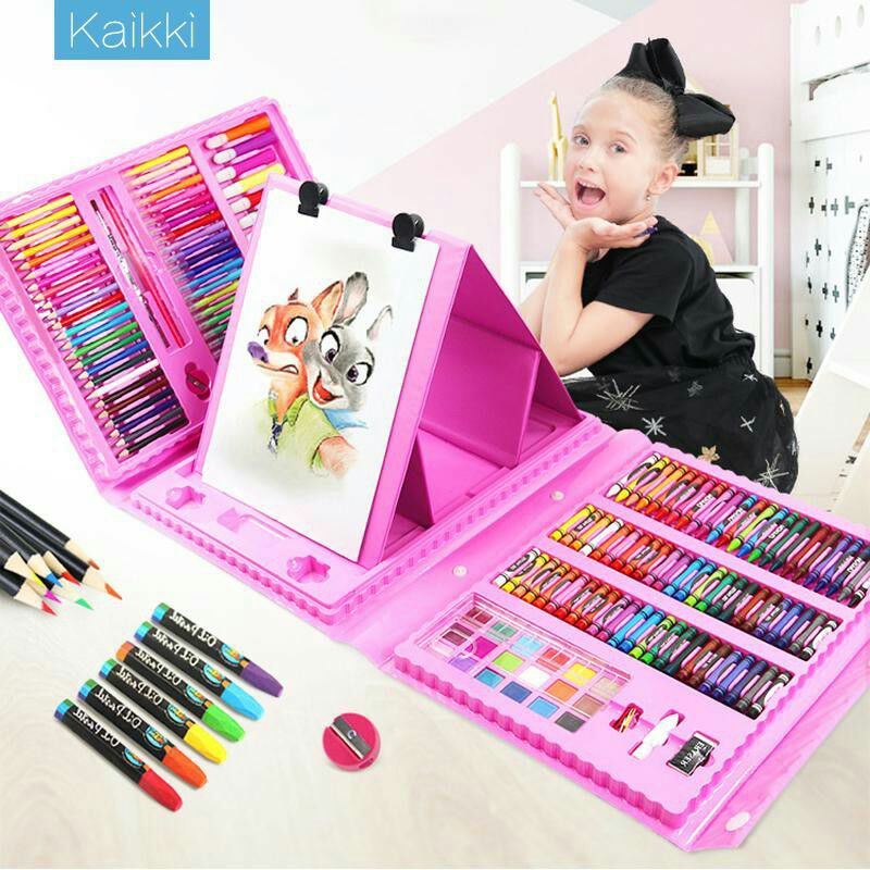 

Alat Lukis set 208 pcs / Crayon set / pensil Warna / cat Air Set / Oil Paste pensil