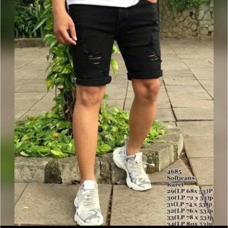 CELANA PENDEK SOBEK HITAM PRIA | CELANA PENDEK SOBEK LAKI LAKI | CELANA KEKINIAN | CELANA KUALITAS D