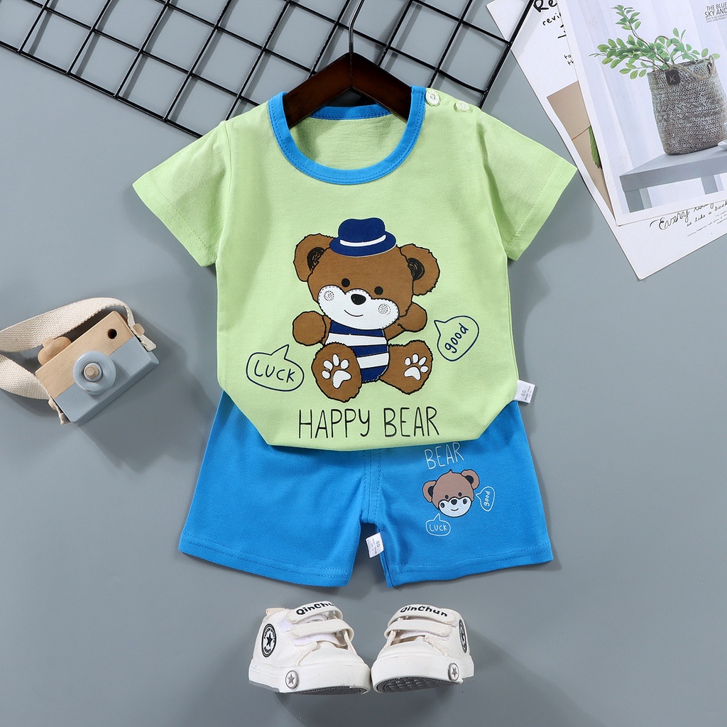 Baju Setelan Jalan Anak Laki Laki Perempuan Katun Lengan Pendek Model Terbaru umur 1 - 5 tahun