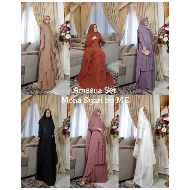 GAMIS SYARI PUTIH PREMIUM / AMEENA SET BY MONA SYARI ME / GAMIS UMROH DAN HAJI