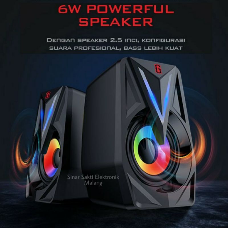 Gamen Speaker Komputer Gaming RGB PC LAPTOP Bass Portable USB 6W 6 Watt GS1