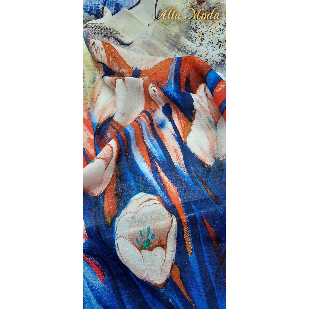 

Alta Moda Linen Motif Fancy Bud Flowers Blue Kain (1 M)