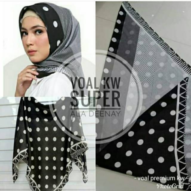 HIJAB SEGI EMPAT DEENAY KW MOTIF POLKA HITAM