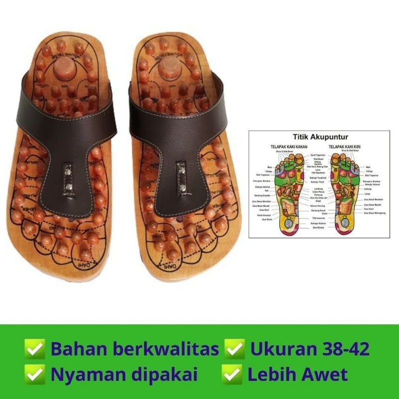 SANDAL KAYU REMATIK KESEHATAN - SELOP KAYU REFLEKSI AKUPUNTUR - SANDAL REFLEKSI KESEHATAN PIJAT