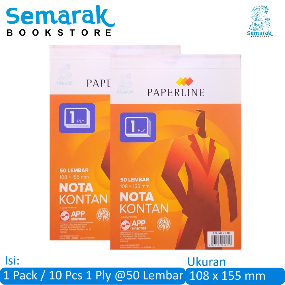 

Paperline Nota Kontan Kecil 1 Ply NCR 108x155 mm [1 Pack / 10 Pcs @50 Lembar]