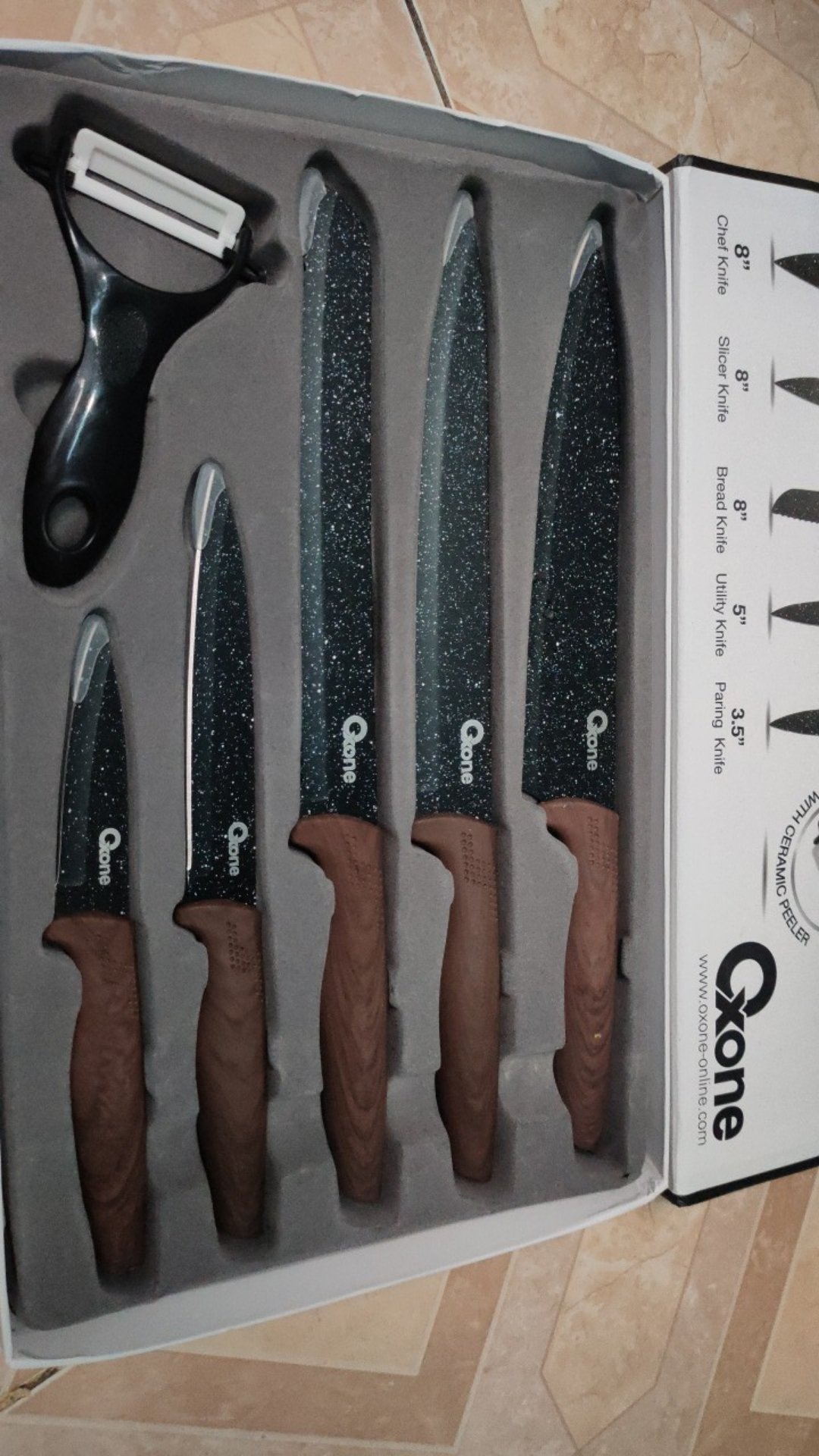 Pisau Set/knife Set Oxone Multi Color Marble Ox-608n/ox-605 Black Marble Knifeset/ox-609n Onyx Hitam
