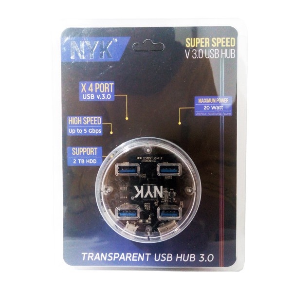 USB HUB NYK 3.0 TRANSPARANT 4 PORT SUPER SPEED