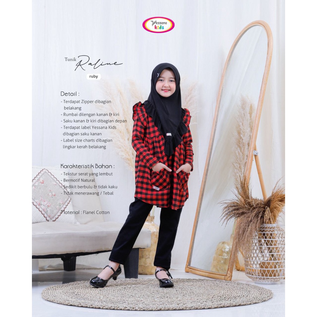 Tunik Anak Terbaru Yessana Tunik Raline Kids Bahan Flanel Katun Motif Kotak-Kotak