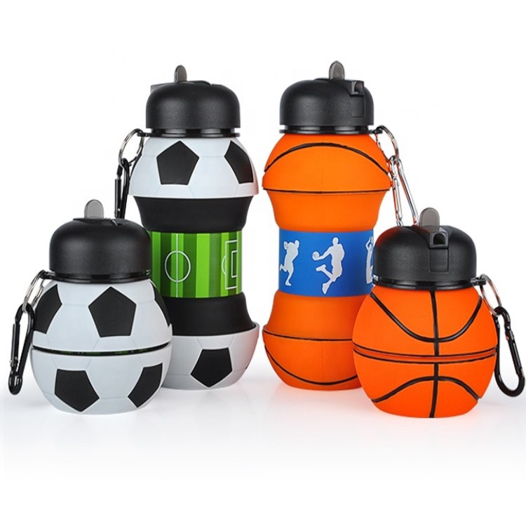 Botol Minum Anak Lipat Silikon Sedotan | Tumbler Minimalis Karakter Bola &amp; Basket