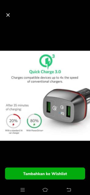 Anker Power Drive+ 2USB Car Charge 42W Quick Change 3.0 A2221H11 Hitam