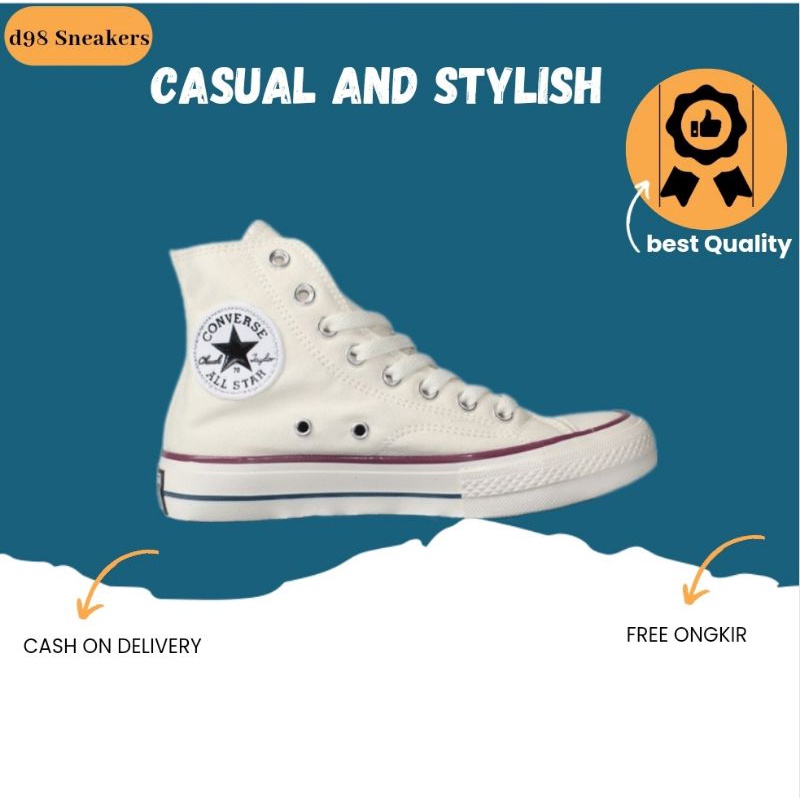 Sepatu Converse Pria Wanita All star Premium High Putih gading Cream