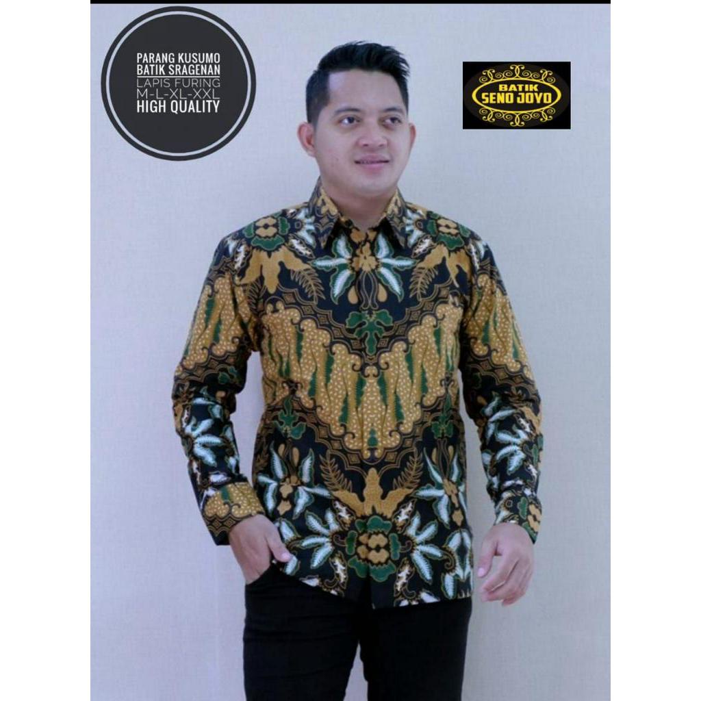 Batik Lengan Panjang Pria Terbaru Batik Full Furing Bahan Katun Batik Warna Hitam PARANG KUSUMO