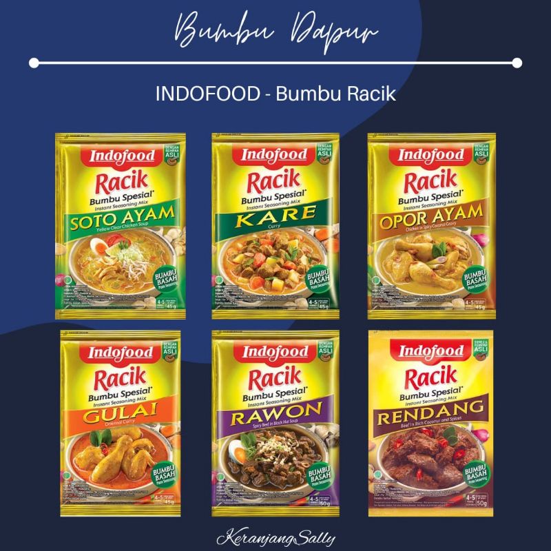 

[1sachet] INDOFOOD Bumbu Racik Spesial SOTO AYAM 45gr , KARE 45gr , RENDANG 50gr , GULAI 45gr , RAWON 50gr , OPOR AYAM 45gr | bumbu dapur