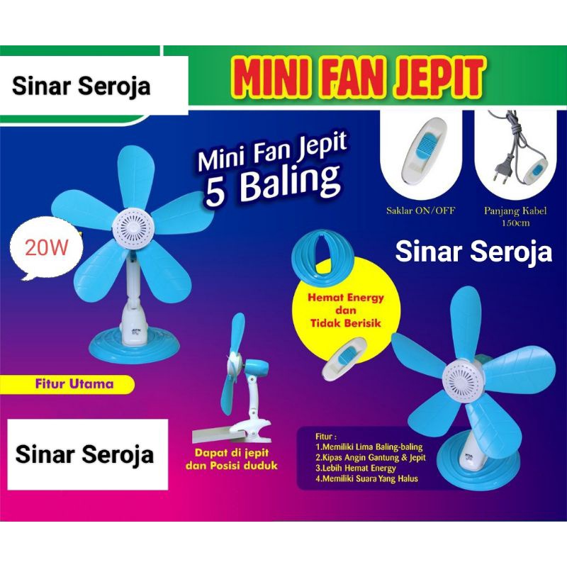 Kipas Angin Jepit  Arashi 3 in 1 5 baling 20w(Duduk-Jepit&amp;Dinding)