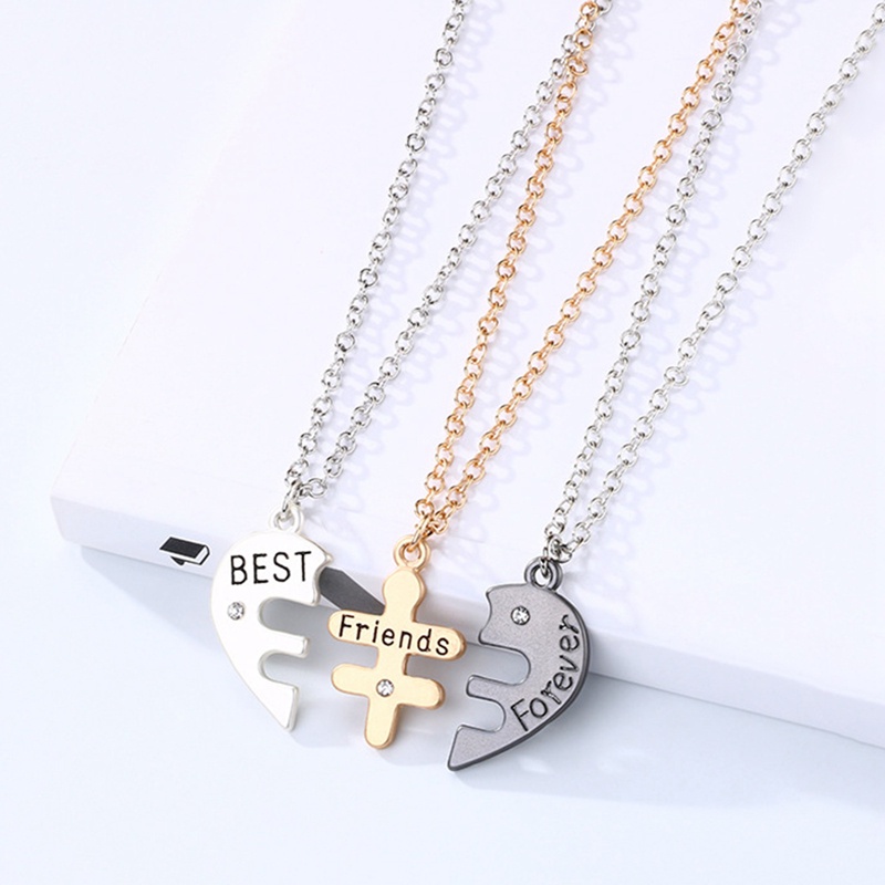 3pcs / Set Kalung Persahabatan Bentuk Hati Motif Tulisan Best Friend Forever Warna-Warni