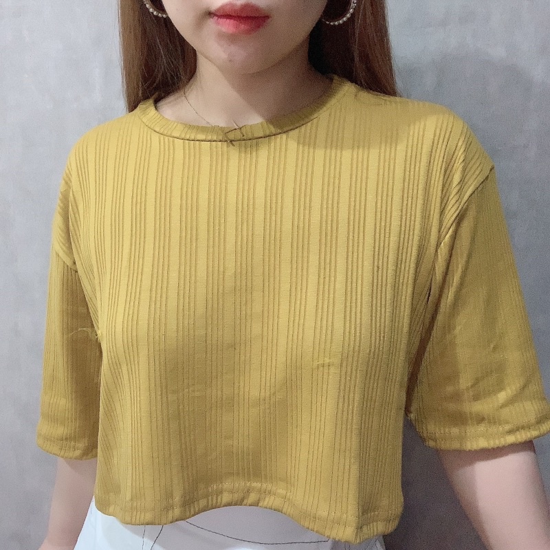 Knit Drop Shoulder Oversize Crop Top | Atasan Wanita Korean Oversize | Maimon Grosir