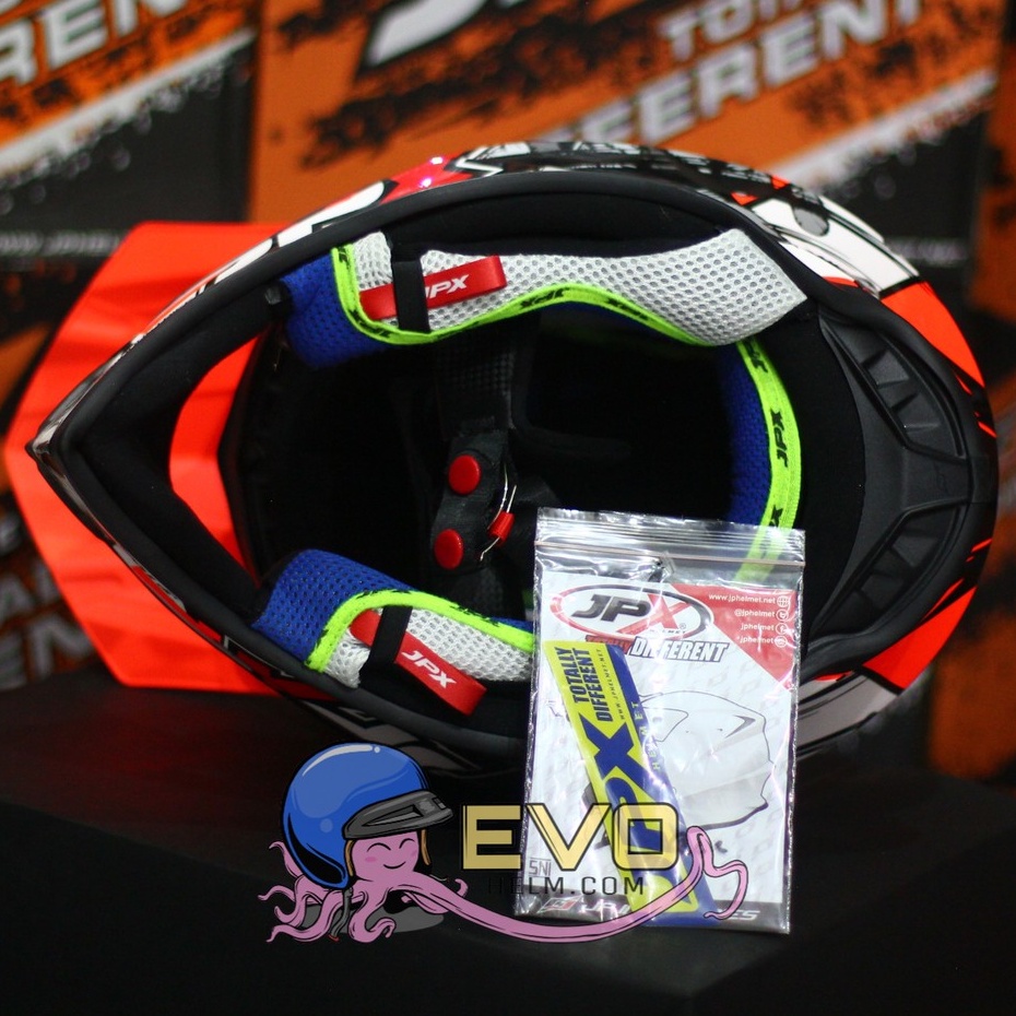 HELM JPX CROSS_FOX1 SERI X13 - FLUO RED GLOSS + GOOGLE SNAIL (ONGKIR 2 KG) JPX X13 STABILO OREN JPX ORANGE HELM CROSS MOTIF BURUNG HANTU JPX OWL HELM JPX TERBARU