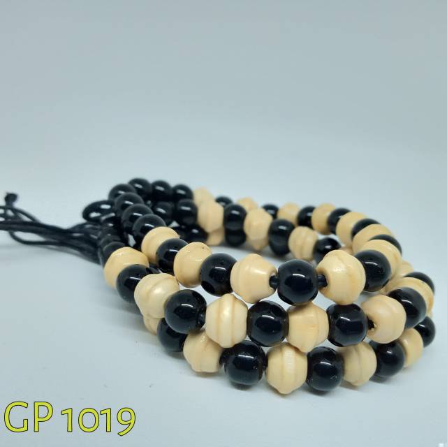 GP1019 BRACELET HITAM CREAM| GELANG ETNIK MIX KAYU &amp; BATU | KIIYOOMII